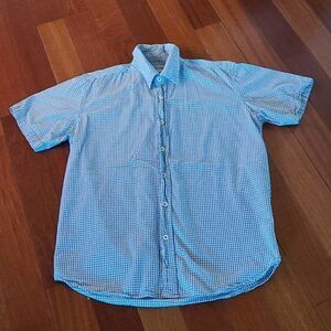 Industrial exchange mens short sleeve blue and white button down size medium